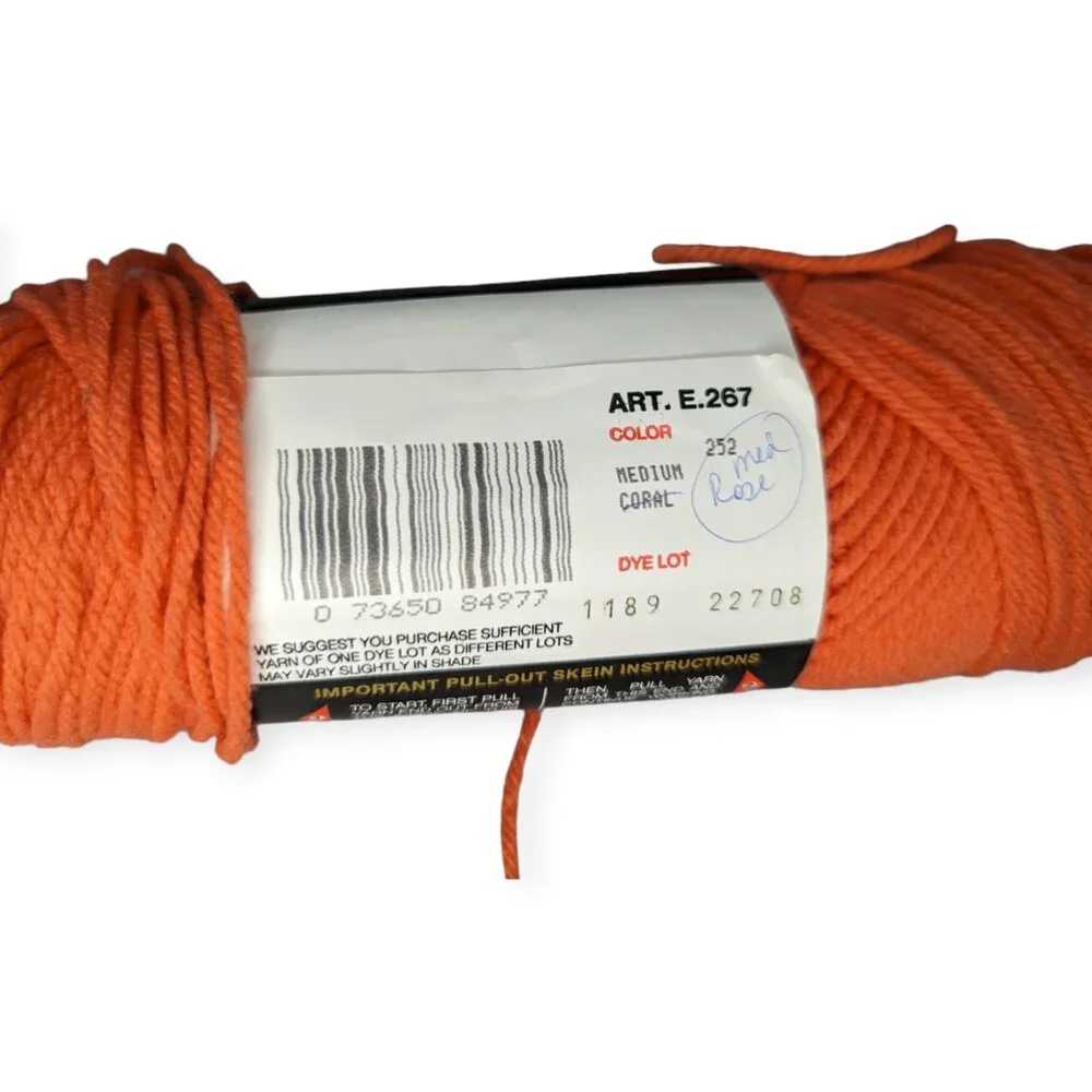 Vintage Red Heart Classic Coral Yarn 1 Skein